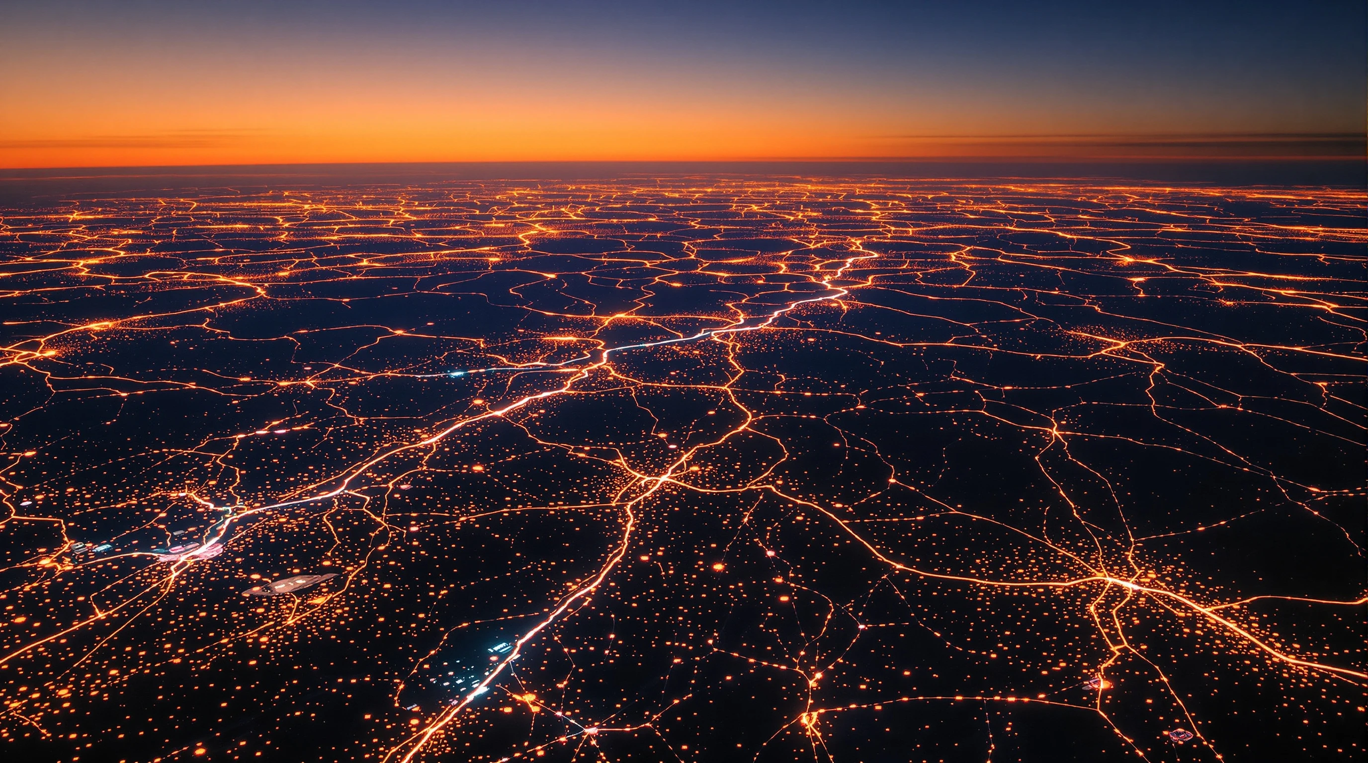 Aerial view of South Africa rendered as a glowing hexagonal intelligence map with data streams flowing between population zones